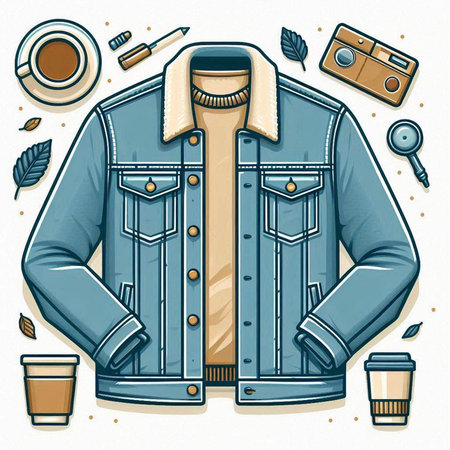 Vector illustration of a stylish men's jacket with a cup of coffeeのイラスト素材