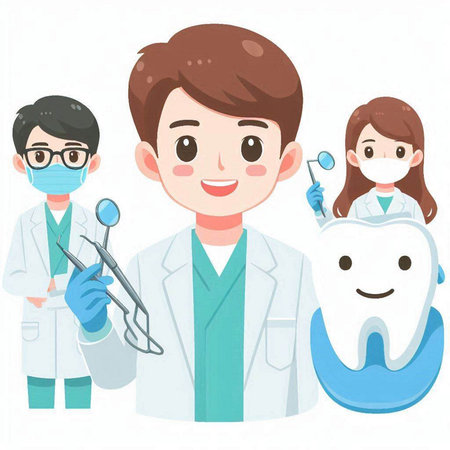 Dentist and dentist cartoon characters. Dentistry concept. Vector illustration.のイラスト素材