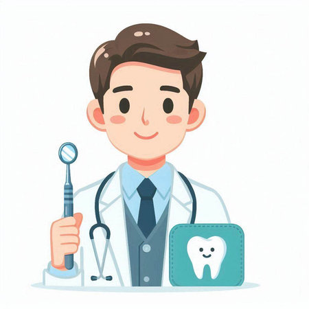 Dentist with stethoscope and tooth. Vector illustration.のイラスト素材