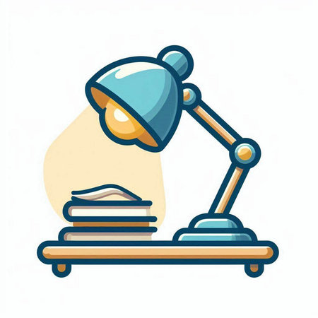 Illustration of a desk lamp and books on a conveyor beltのイラスト素材