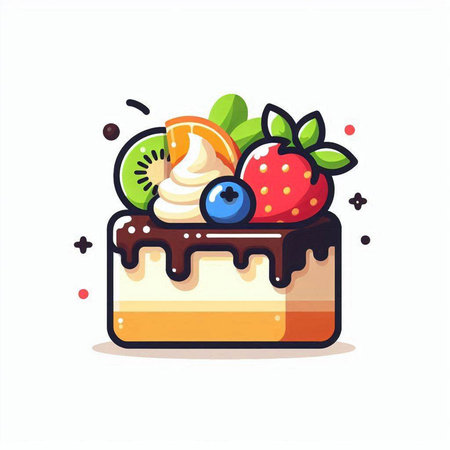 Cake with cream and fruits. Vector illustration in cartoon style.のイラスト素材