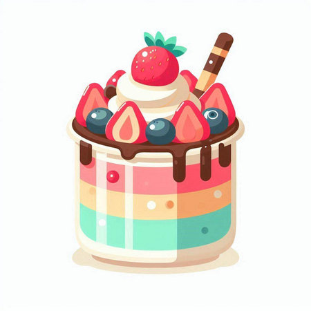 Cake with strawberry, blueberry and cream. Vector illustration.のイラスト素材