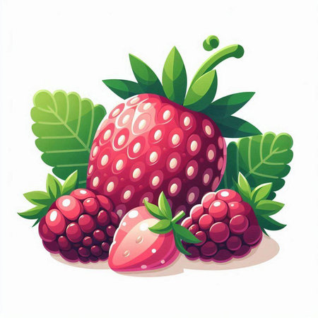 Strawberries and strawberries on a white background. Vector illustration.のイラスト素材