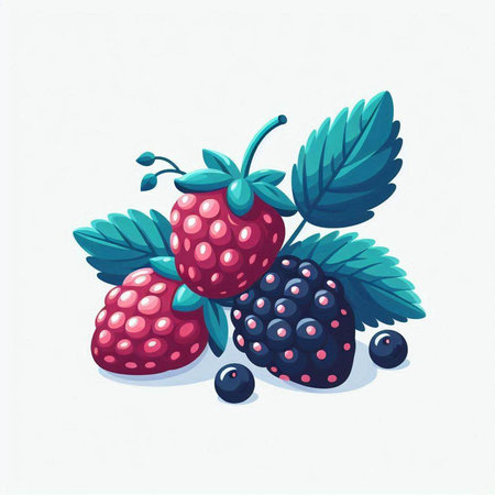 Vector illustration of fresh ripe berries. Blackberry, raspberry, blueberry.のイラスト素材