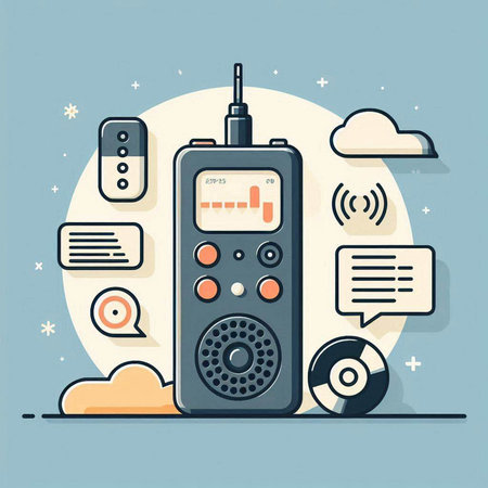 Retro radio with speech bubbles. Vector illustration in flat style.のイラスト素材