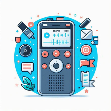 Vector illustration of modern digital radio player. Flat line art design.のイラスト素材