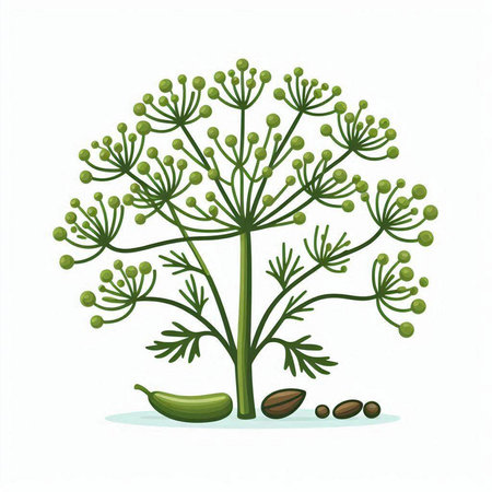 Illustration of a green dill tree isolated on a white backgroundのイラスト素材