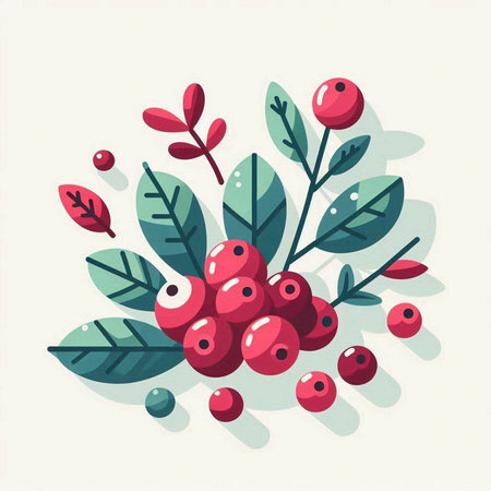 Cranberry with leaves and berries. Vector illustration in flat style.のイラスト素材