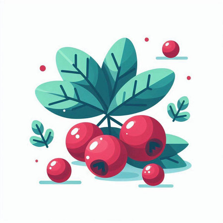 Cranberry branch with berries. Vector illustration in flat style.のイラスト素材