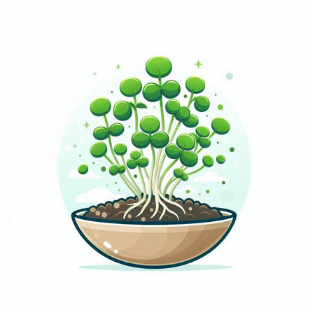 Green sprouts in a pot on a white background. Vector illustration.のイラスト素材