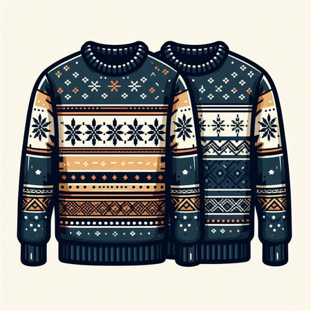 Vector illustration of knitted sweaters with abstract pattern. Winter clothes.のイラスト素材
