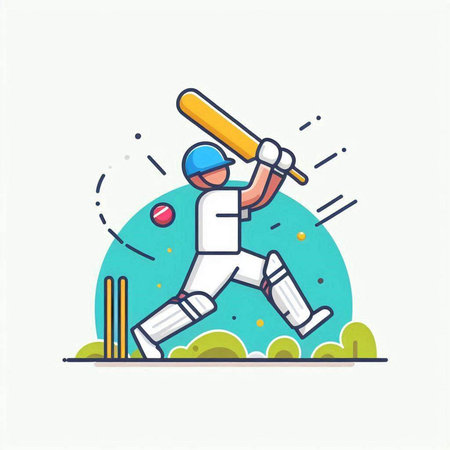 Cricket player with bat and ball, flat vector illustration.のイラスト素材