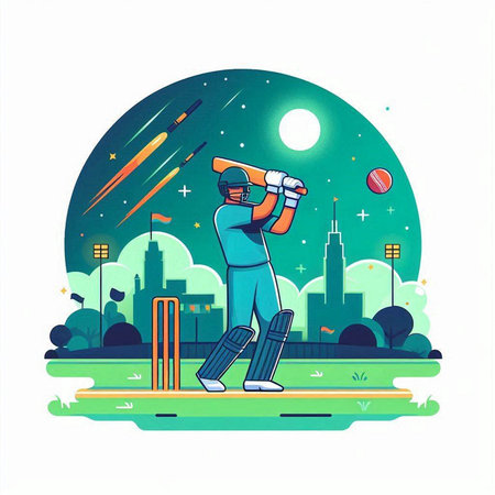 Cricket player playing cricket. Vector illustration in flat style.のイラスト素材