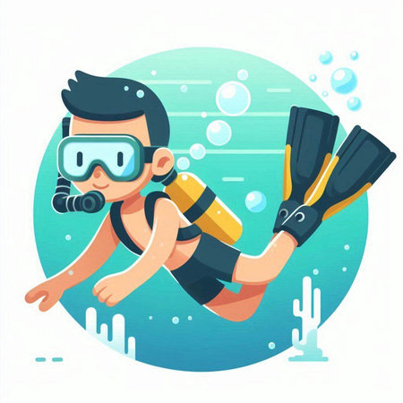 Scuba diver with mask and snorkel. Vector illustration.のイラスト素材