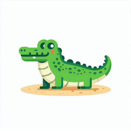 Crocodile flat vector illustration. Cute cartoon crocodile isolated on white background.のイラスト素材
