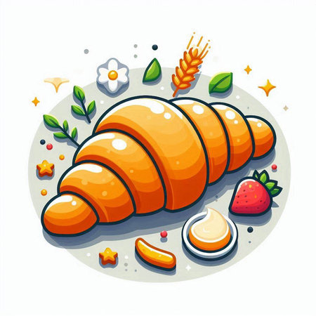 Croissant with strawberry and honey on white background. Vector illustration.のイラスト素材