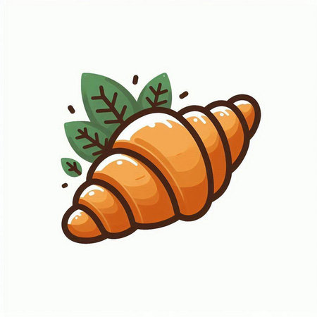 Croissant. Vector illustration of a croissant with leaves.のイラスト素材