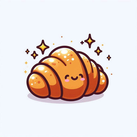 Cute cartoon croissant character with stars. Vector illustration.のイラスト素材