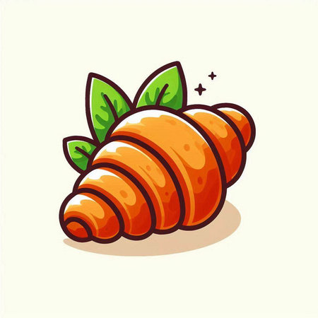 Cute cartoon croissant isolated on white background. Vector illustration.のイラスト素材