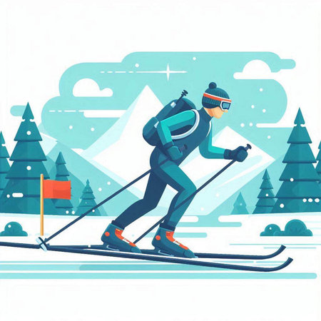 Skiing. Winter sport. Vector illustration in flat style.のイラスト素材