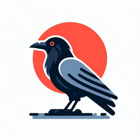 Crow on a background of the red sun. Vector illustration.のイラスト素材