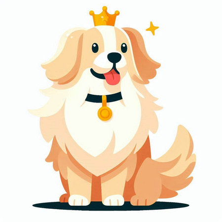 Cute cartoon dog with golden crown. Vector illustration isolated on white background.のイラスト素材