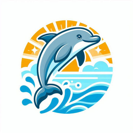 Dolphin jumping on the waves. Vector illustration of a dolphin.のイラスト素材