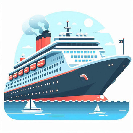 Cruise ship. Vector illustration in flat style on white background.のイラスト素材