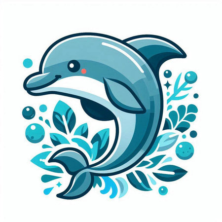 Illustration of a cute cartoon dolphin in the sea. Vector illustration.のイラスト素材