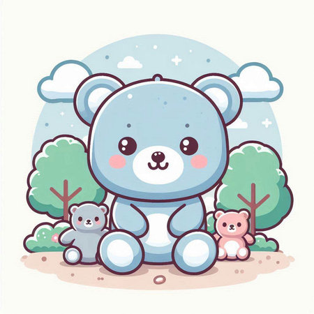 cute teddy bear in the forest. vector illustration cartoon characterのイラスト素材
