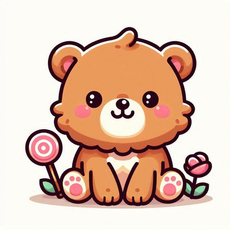 Cute cartoon bear sitting with lollipop. Vector illustration.のイラスト素材