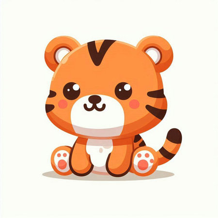 Cute cartoon tiger isolated on a white background. Vector illustration.のイラスト素材
