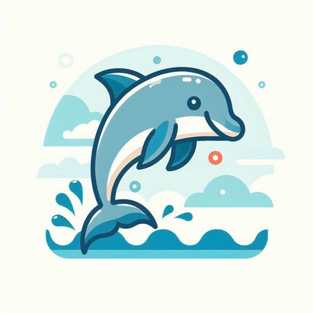 Dolphin jumping out of the water. Vector illustration in flat style.のイラスト素材