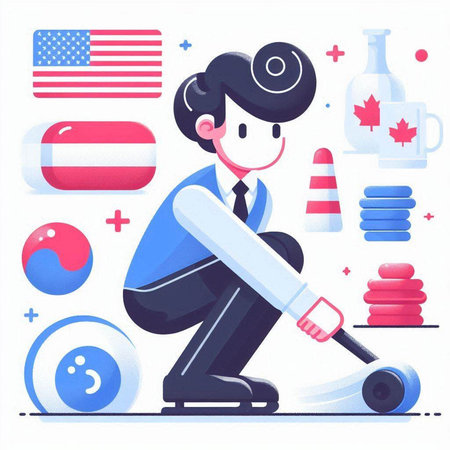 Man with baseball bat and american flag. Vector illustration in flat styleのイラスト素材