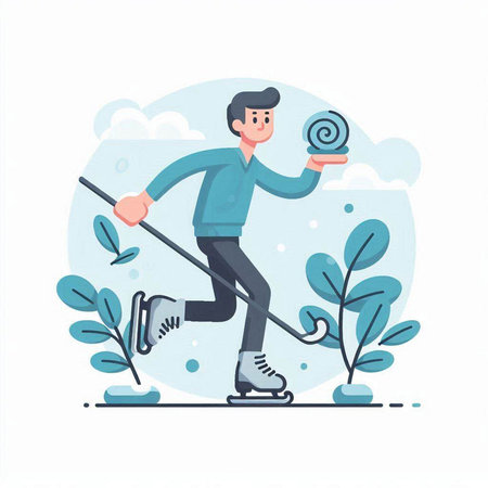 Man skating on ice rink. Winter sport activity. Flat style vector illustration.のイラスト素材