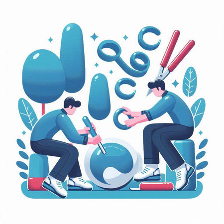 Vector illustration of a man and a woman doing manicure in the garden.のイラスト素材