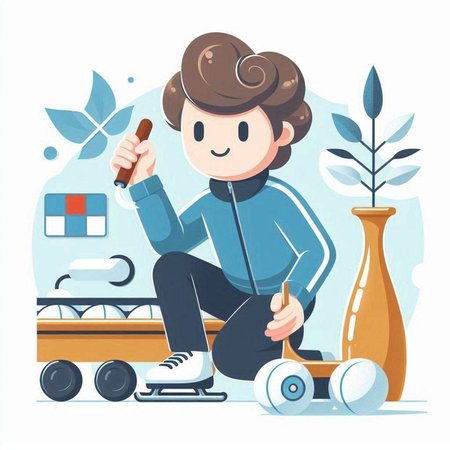 Young man in casual clothes sitting on skateboard. Flat style vector illustration.のイラスト素材