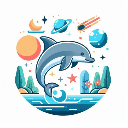 Dolphin in the sea. Vector illustration in a flat style.のイラスト素材