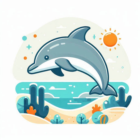 Dolphin on the seashore. Vector illustration in flat styleのイラスト素材