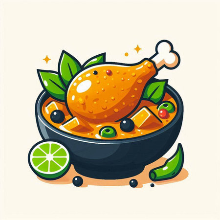 Illustration of chicken curry in a bowl. Vector illustration of foodのイラスト素材