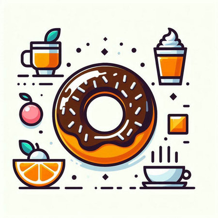 Donut, coffee, ice cream, orange. Vector illustration.のイラスト素材