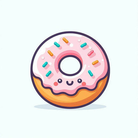 Donut with pink glaze and sprinkles. Vector illustration.のイラスト素材