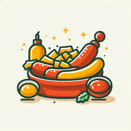 Sausage in a bowl. Vector illustration, flat design.のイラスト素材