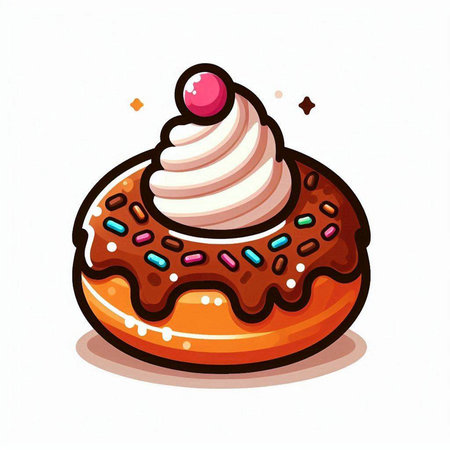 Cute donut with ice cream. Vector illustration on white background.のイラスト素材
