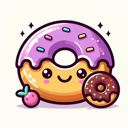 Cute cartoon donut with glaze and sprinkles. Vector illustration.のイラスト素材