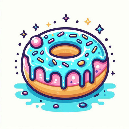 Cartoon donut with glaze and sprinkles. Vector illustrationのイラスト素材