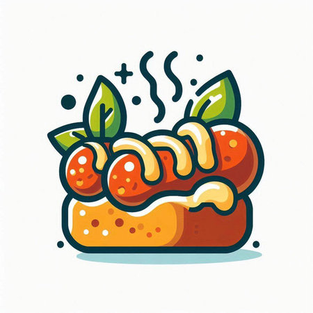 Hot dog cartoon icon. Vector illustration of fast food. Hand drawn fast food.のイラスト素材