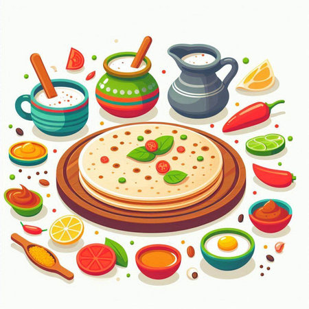 Mexican food. Vector illustration of mexican tortilla with ingredients.のイラスト素材