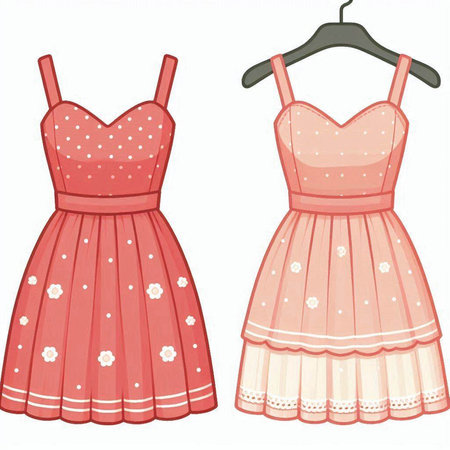 Illustration of two dresses on a hanger on a white backgroundのイラスト素材