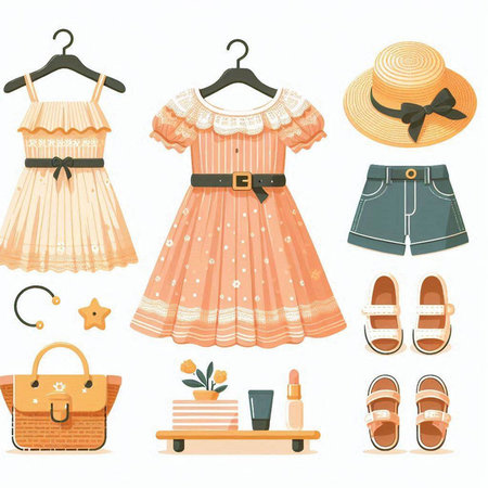 Set of summer clothes and accessories. Vector illustration in cartoon style.のイラスト素材